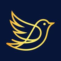 minimal golden bird. outline style bird vector