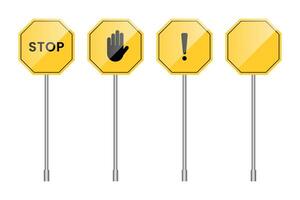 set of traffic road stop warning signs, isolated background. vector