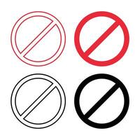 Prohibited No Sign Line Flat Set, Isolated On White Background. vector