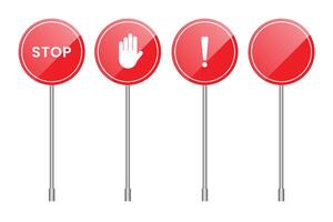Set danger warning traffic road sign in realistic style on isolated background. vector