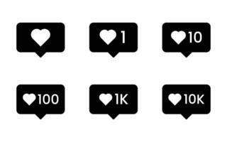 Like button notification black icon likes design vector