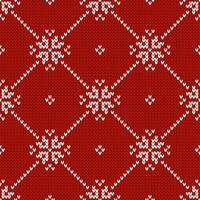 Christmas and New Year traditional knitted seamless pattern with snowflakes. Norwegian style sweater. Wool texture in red colors. Holiday background. vector