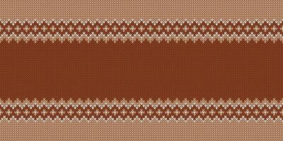 Knitwear texture. Template with empty place for text. Traditional seasonal wide background for holiday design. Winter knitted wool seamless sweater pattern, beige brown vector