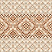 Scandinavian knitted seamless pattern. Norwegian native style sweater, ornament with snowflakes. Fair Isle design. Wool texture. Winter holiday background, beige tints vector