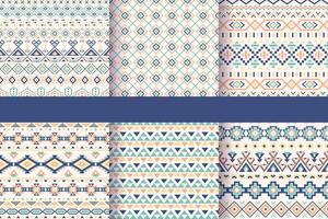 Set of six ethnic seamless patterns. Aztec geometric backgrounds. Stylish navajo fabric. Modern abstract wallpaper vector