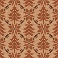 Winter traditional knitted pattern. Scandinavian style sweater. Seamless wool texture with brown snowflakes and christmas trees. Holiday background. vector
