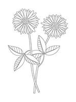 Bunch of two flowers with leaves. Bouquet of blooming perennial wild plants. Line art, minimal style, contour. Botanical hand-drawn elements for design projects, black vector
