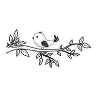 Bird on branch Outline vector