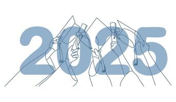 Class of 2025 banner with hands holding academic gown vector