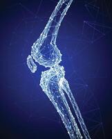 Illustration of a knee bone in a modern style using geometric shapes connected to form a knee bone on a dark blue background. Used in medicine, education, science, advertising, commerce and industry. vector