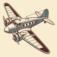 Vintage Propeller Airplane Illustration Retro Blue and Brown Design. vector