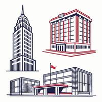 Best Line Art Building Illustrations Skyscraper, Office. vector