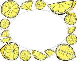 Yellow lemon slices rectangle frame. graphic line ink text frame templates. Design for menu, package, cosmetic, textile. vector