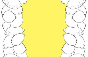 Lemon whole fruit seamless vertical border frame isolated on transparent background. graphic line ink black and white illustration. art for food design, recipe, cook book, packages, menu vector