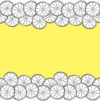 sliced citrus lemon orange seamless border frame. Graphic line ink yellow illustration with place for your text. Design for menu, package, cosmetic, vector