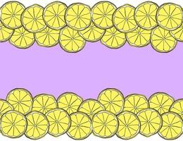 sliced citrus lemon orange seamless border frame. Graphic line ink yellow illustration with place for your text. Design for menu, package, cosmetic, textile. vector