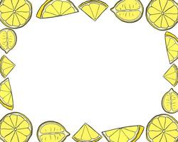 Lemons slice rectangle frame. yellow template with citrus fruits. graphic line ink illustration with empty space for text. Ideal for menu, package, cosmetic, textile, cards vector