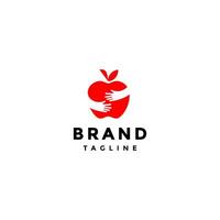 Care Hugging Red Apple Logo Design. Two Hands Hugging Red Apple Silhouette Logo Design. vector