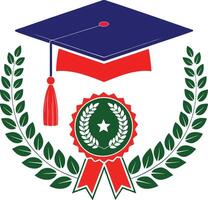 a graduation cap and laurel wreath with a ribbon vector