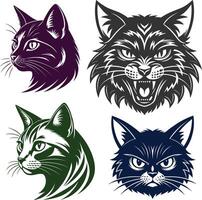 four different cat head designs with different colors vector