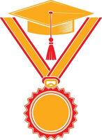 a graduation cap and medal on a white background vector