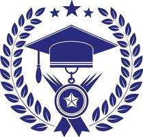 a graduation cap and laurel wreath with stars vector
