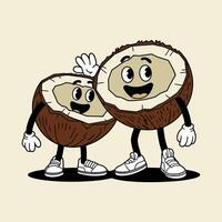 Cartoon Coconut Characters Smiling and Waving vector