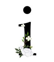 A black and white number one with flowers and leaves vector