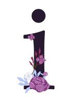 The number one is surrounded by flowers and leaves vector