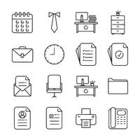 A set of office icons including a calendar, a tie, a desk, a chair, a computer vector