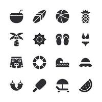 A set of black and white icons for beach and pool related items vector