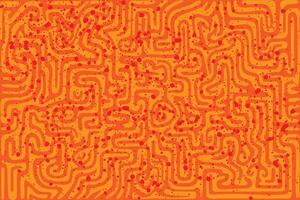 Abstract maze design with vibrant orange background and red accents vector