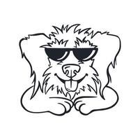 Cool dog with glasses sticking out his tongue, line coloring page vector