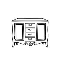 Outline retro cabinet, bedside table symbol, black monochrome vector