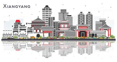 Xiangyang China City Skyline with Color Buildings and reflections Isolated on White. Business Travel and Tourism Concept with Historic and Modern Architecture. Xiangyang Cityscape with Landmarks. vector