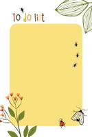 illustration of a schedule template with a multi-colored to-do list. Summer schedule with flowers, romantic bright gentle vector