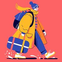 A simple flat illustration of a man traveling, depicted in a brush stroke style. He carries a backpack and exudes a sense of adventure, perfect for themes of exploration and wanderlust. vector