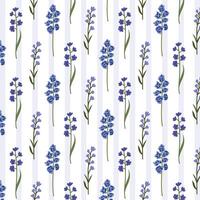 Seamless blue floral pattern with spring flowers on a lined background. A charming pattern featuring hand-drawn summer flowers. Perfect for fabric design, wallpapers, stationery, wrapping paper. vector