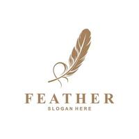 feather logo design template with brown color vector