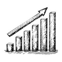 A drawing of a graph with a line going up vector