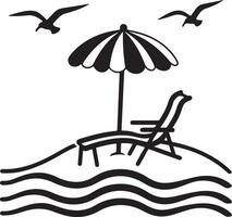 Effortless Coastal Charm, B and W Illustration of Beach Relaxation vector