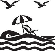 Classic Beach Vibes, Umbrella and Chair in Bold Monochrome vector