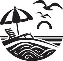 Tranquil Shoreline - Elegant B and W Sketch of Beach Leisure vector