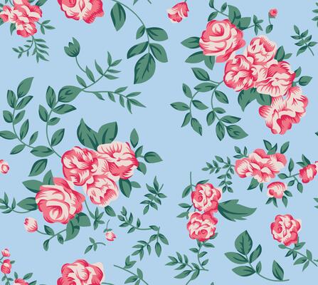 Floral seamless pattern with pink roses flower on blue background. illustration.