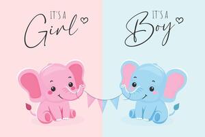 Flat Illustration of Baby Shower greeting card with Cute Elephant. vector