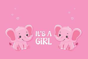 Its a Girl Flat Illustration with Cute Elephant. vector
