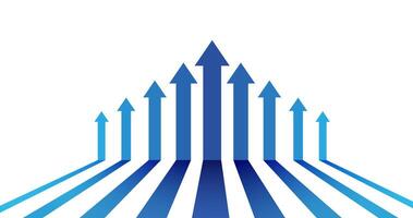 blue triangle up rising arrows like team work, collaboration, friends in prospective line view template vector