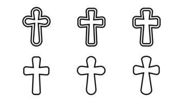 Simple Black Line Christian Cross Symbols Set for Religious Design vector