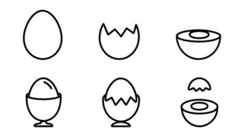 Simple Line Art Icons of Eggs and Egg Cups vector