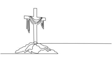 Upload File Continuous One Line Drawing Depicts A Christian Cross With A Draped Cloth Or Fabric. vector